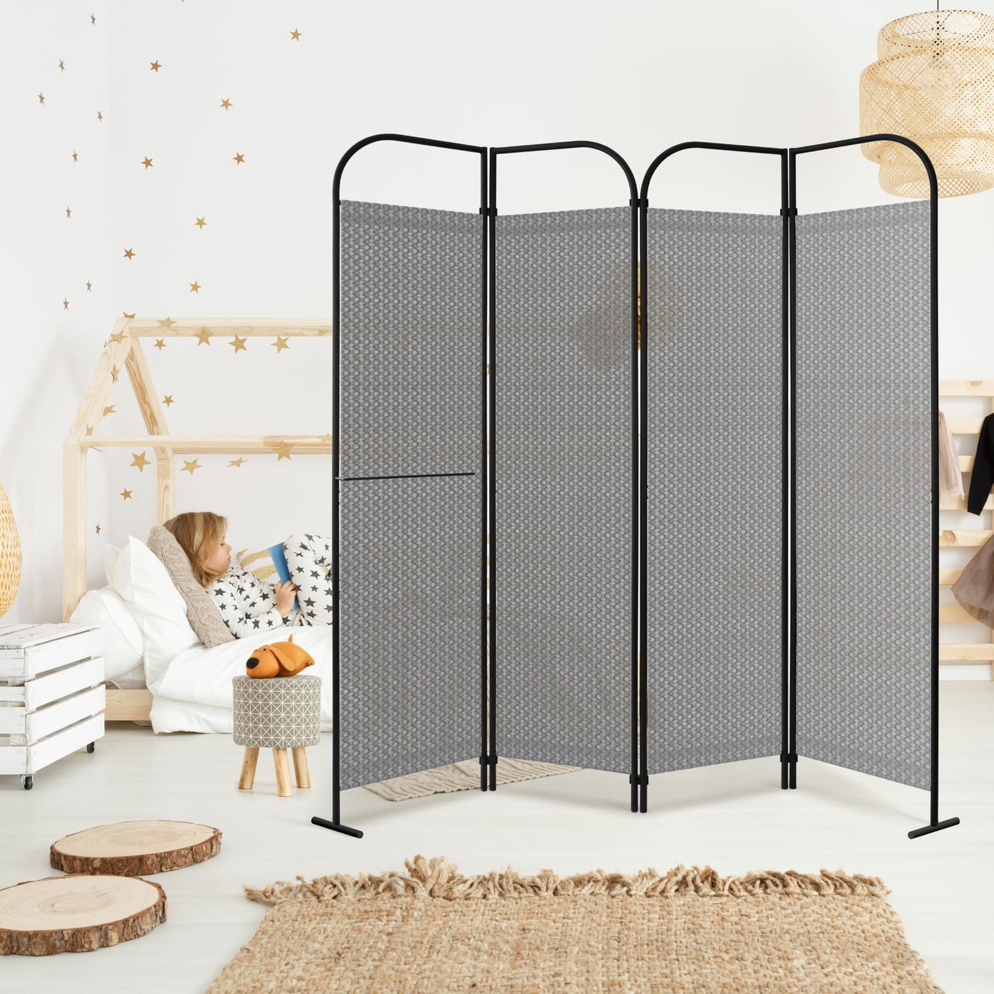 DECOLAB 4 Panel Room Dividers, Portable Privacy Separation Wall Panel for Home, Office, Studio, Bedroom, Light & Air Flow, 68" x 71", Jazz