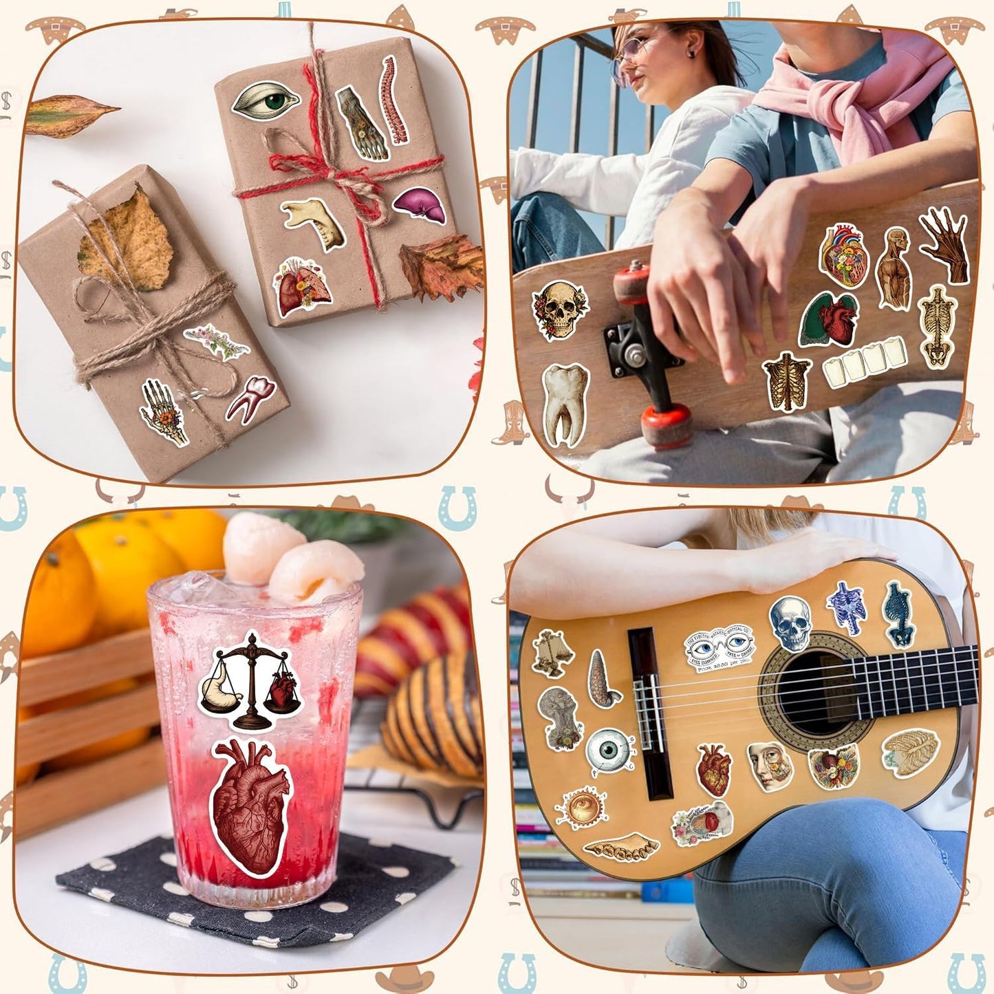 LOOAEFX 50PCS Pack, Vintage Anatomy Stickers - Medical Student Gift Biology Human Body Organ Vinyl Waterproof Decals