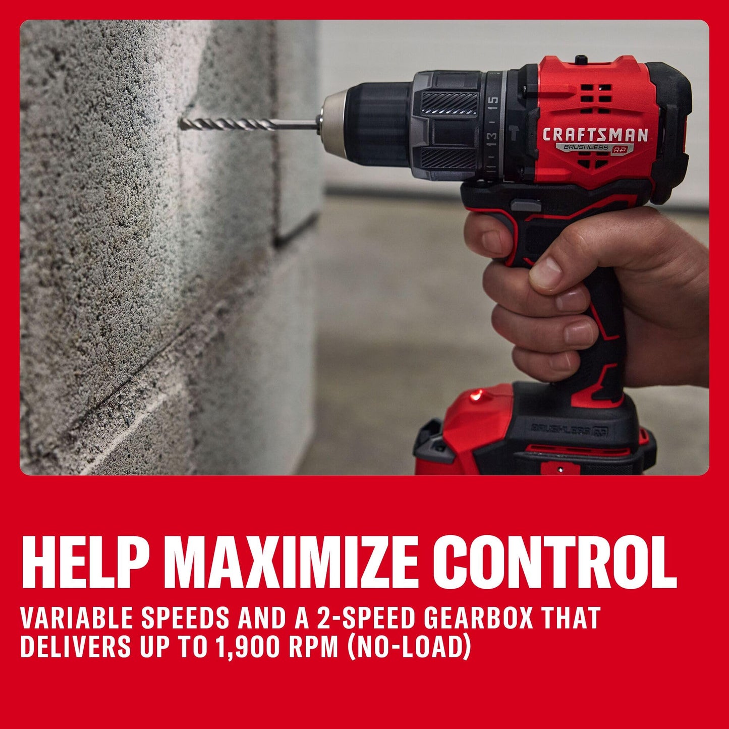 CRAFTSMAN V20* Brushless RP Compact 1/2-in Hammer Drill Kit (CMCD716D1)