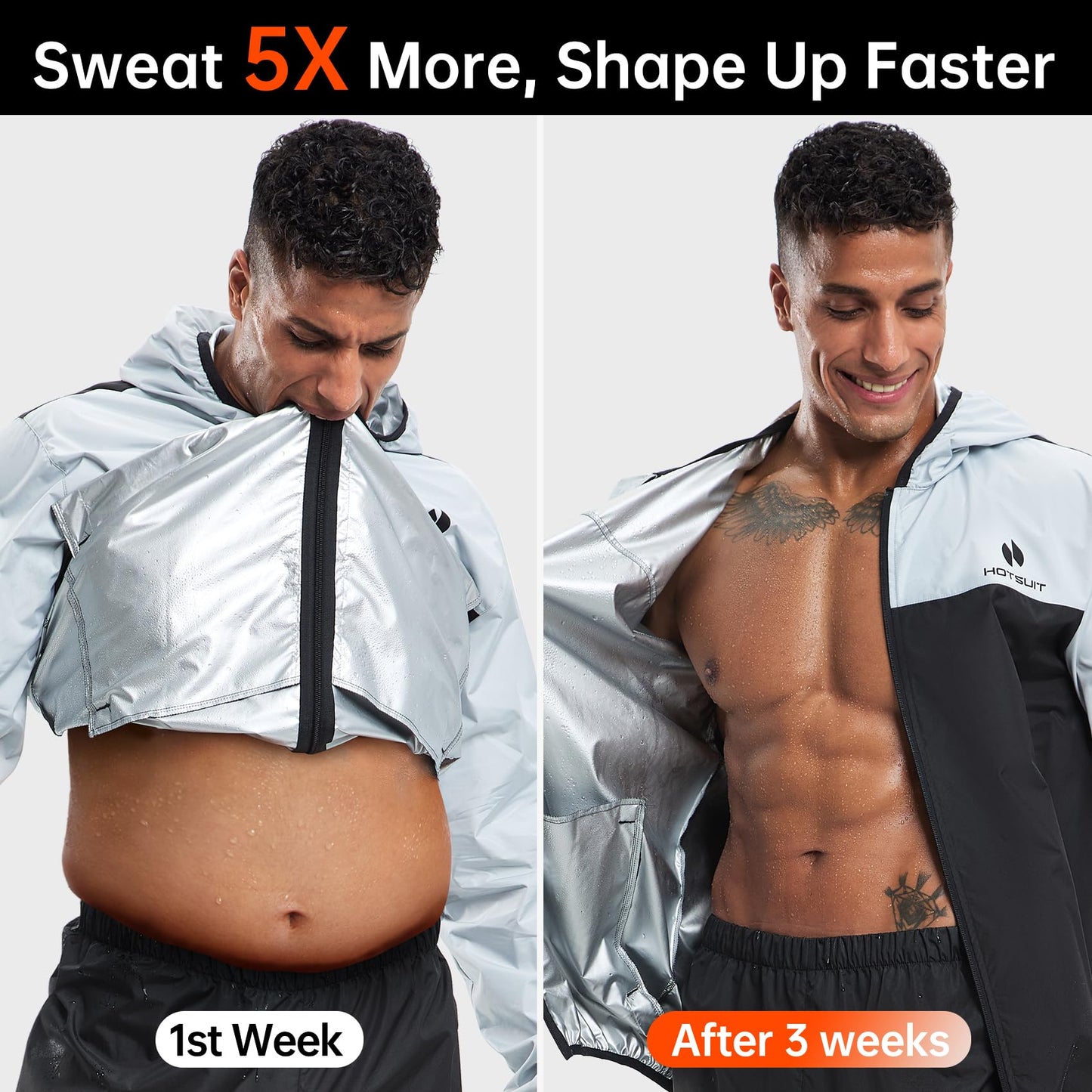 HOTSUIT Sauna Suit for Men Sweat Suits Gym Workout Exercise Sauna Jacket Zip, White, XL