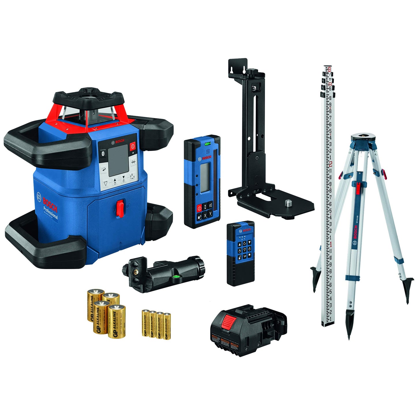 BOSCH GRL4000-80CHVK-S REVOLVE 18V Connected Self-Leveling Horizontal/Vertical Rotary Laser Kit, Includes Tripod, Grade Rod, Receiver, Battery Adapter, 4 D Batteries, Carrying Case, & Accessories