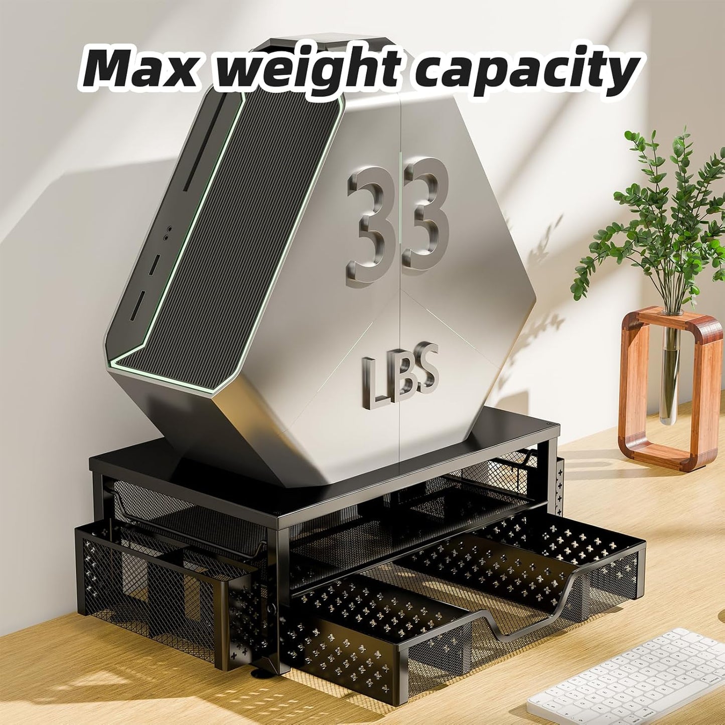 2-Tier 2 Simple Trending Desk Organizer and Accessories, Computer Monitor Stand Riser with Drawer and Pen Holders