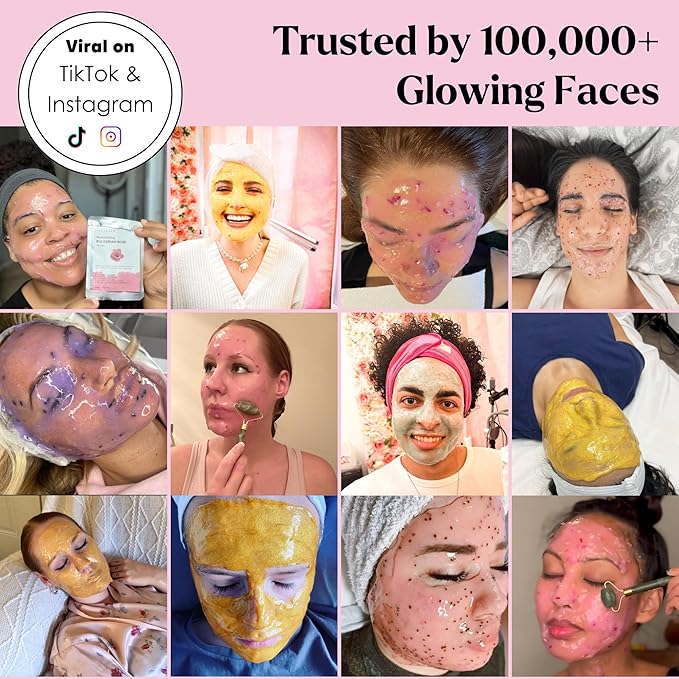 Jelly Face Mask for Facials - Bulgarian Rose Hydrating, Brightening & Nourishing Jelly Mask with Free Jade Roller & Spatula | Professional Hydrojelly Masks | Vajacial Jelly Mask Powder | 23 Oz Jar
