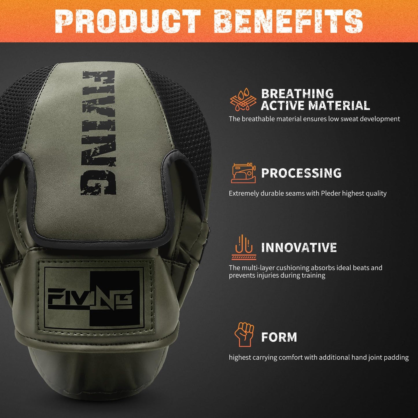 Boxing Pads for Men, Women, & Kids, Leather Focus Mitts for Martial Arts, Boxing Training, Curved Punch Mitts for Karate, Kickboxing,Muay Thai, Taekwondo Olive Green