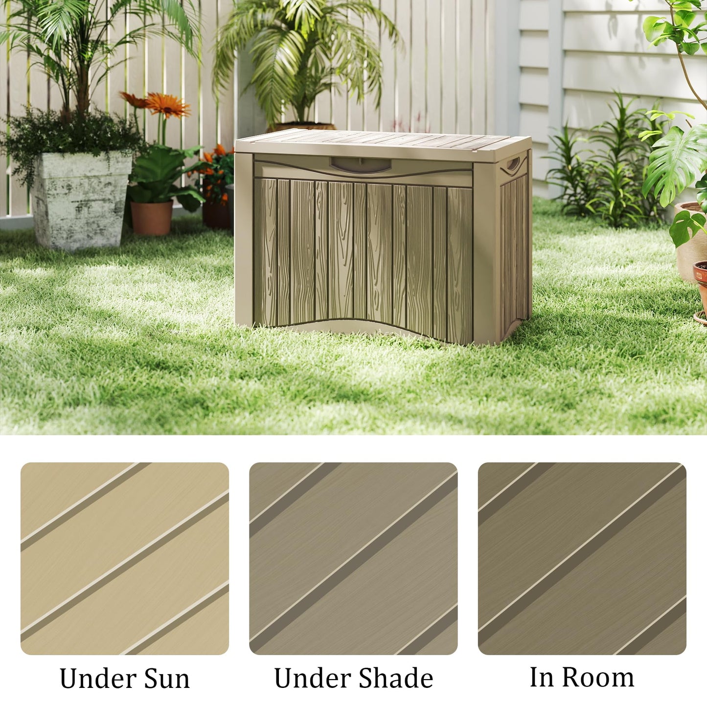 Decksplore Outdoor Storage Box Waterproof, 320 Gallon Lockable Resin Deck Box, Patio Storage Bin for Pool Accessories Cushion Furniture, Garden Tools, UV-Resistant Outside Delivery Grey