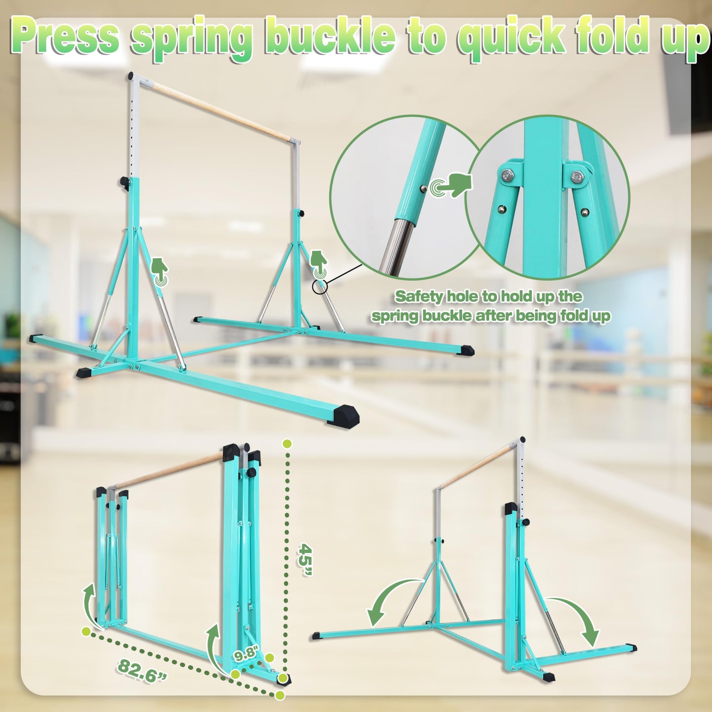 Gymnastics Bar, 5'10” Base length 45" to 71" Adjustable Horizontal Bar for Serious Training, 500 LBS Capacity, Professional Home Gym Equipment with Competition-Grade Beech-covered Fiberglass Bar
