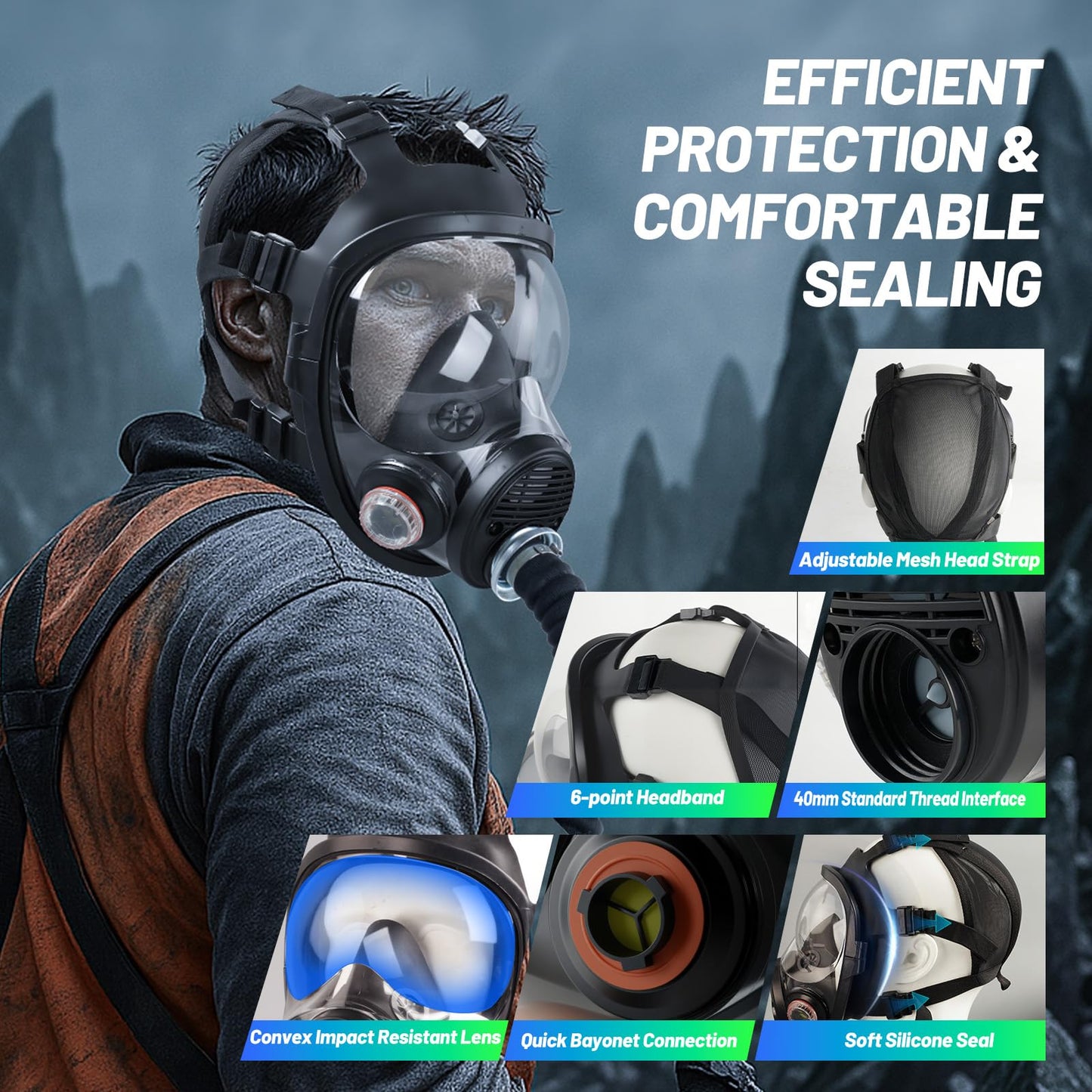 HANUU Portable PAPR Respirator System - High-Efficiency Powered Air Purifying Respirators with 33ft Long Hose - Large Airflow Supplied Air Respirator for Tunnel Construction Industrial