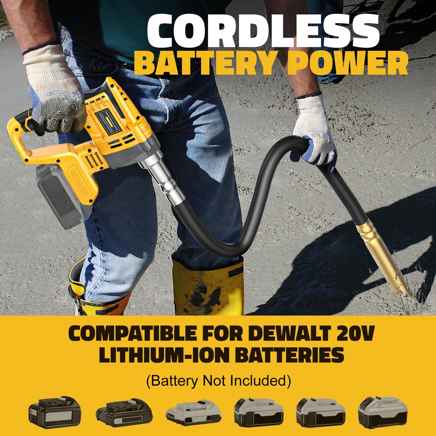 LIVOWALNY Handheld Concrete Vibrating Tool Compatible with Dewalt 20V Battery, 600W 6000RPM Cordless Electric Concrete Vibrator with 3.8ft Shaft Rod for Remove Air Bubble, Tool Only No Battery