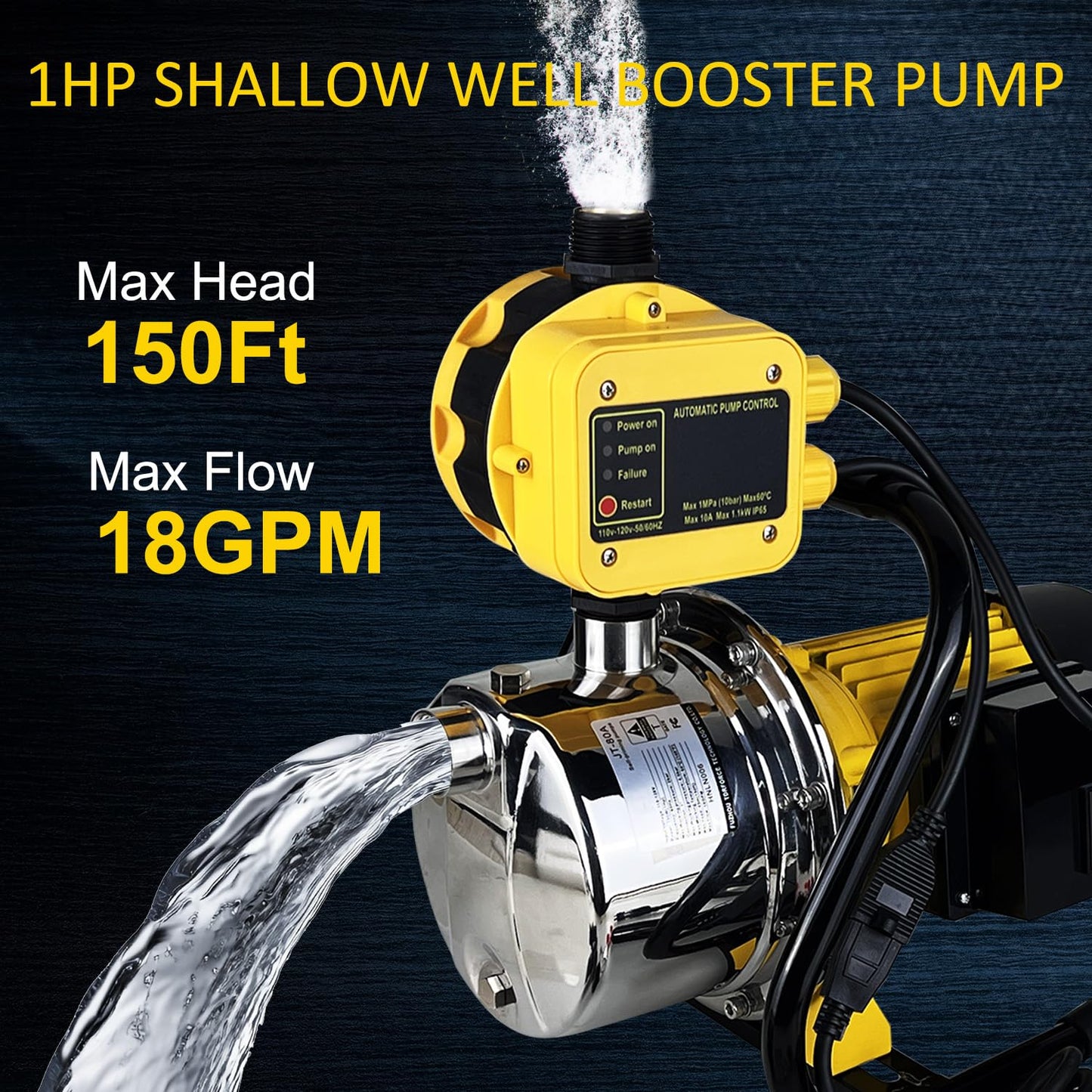 1HP House Water Pressure Booster Pump for Pool,110V Garden Water Transfer Pump with Control Switch for Yard Sprinkler,1080GPH Portable Shallow Well Jet Irrigation Pump for Lawn Shower Pond Draining