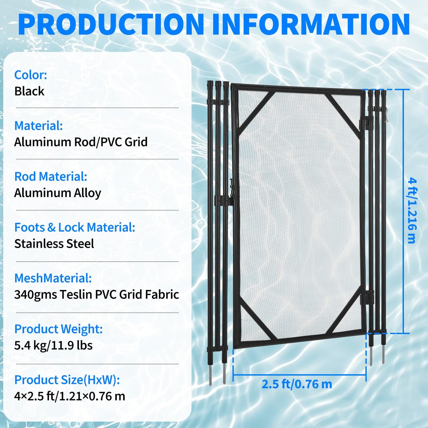 GarveeLife 4 ft x 2.5 ft Pool Fence Gate, Heavy Duty Steel Aluminum Frame, Pool Safety Fence Gate Kit with Stainless Steel Latch for Inground/Above Ground Pools, DIY Installation, Black