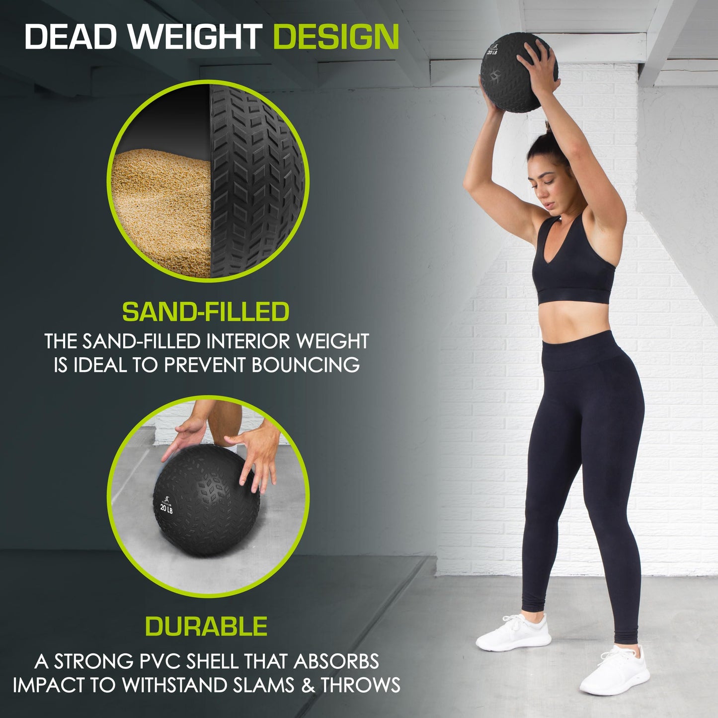 ProsourceFit Slam Medicine Ball, Tread Textured Grip Dead Weight Balls for Strength and Conditioning Exercises, Cardio and Core Workouts, 20lb, Black