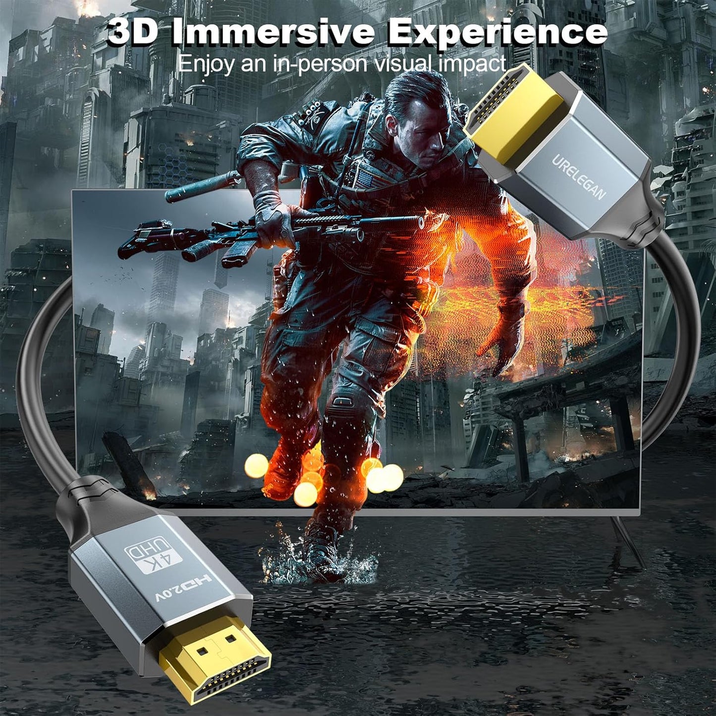 10 5-Pack, 4K 10FT, 2.0 4K@60Hz, 2K@165/144/120Hz,1080P, 3D, 2.2, CL3 FT HDMI Cable High Speed HDMI Cord HDMI to HDMI