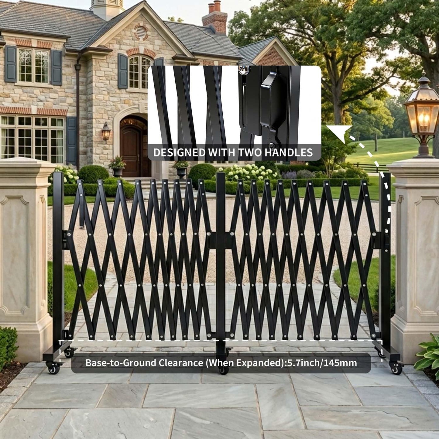 Expandable Fence, 17FT Expandable Barricade, Portable Folding Barricade Gate with Locking Casters, Adjustable Mobile Barricade Metal Traffic Fence for Garden Patio Garages