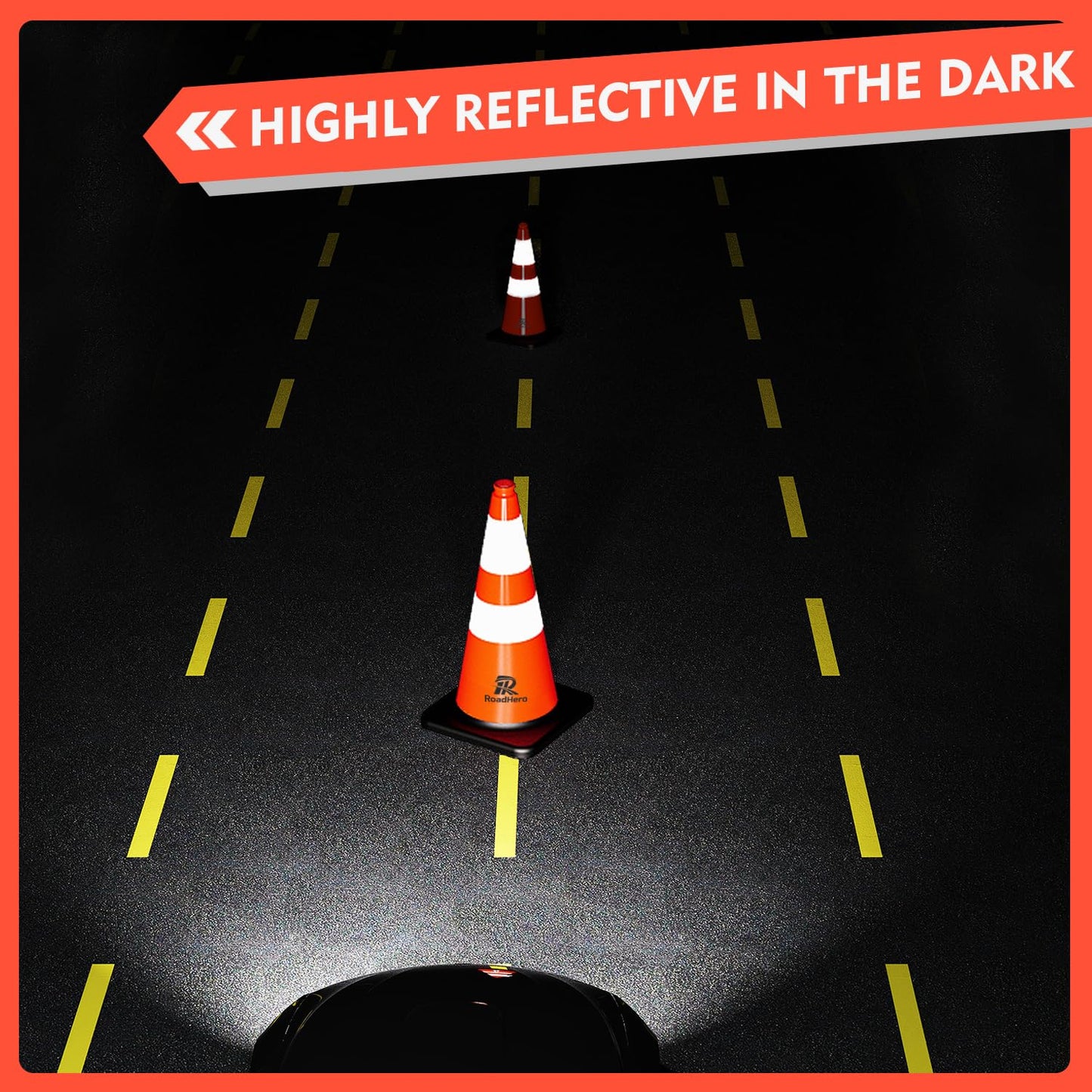 RoadHero 12 Pack Traffic Safety Cones 28 Inch, PVC Cone with Black Weighted Base, Orange Cones with Reflective Collars for Parking Lot, Road Safety, Construction Events