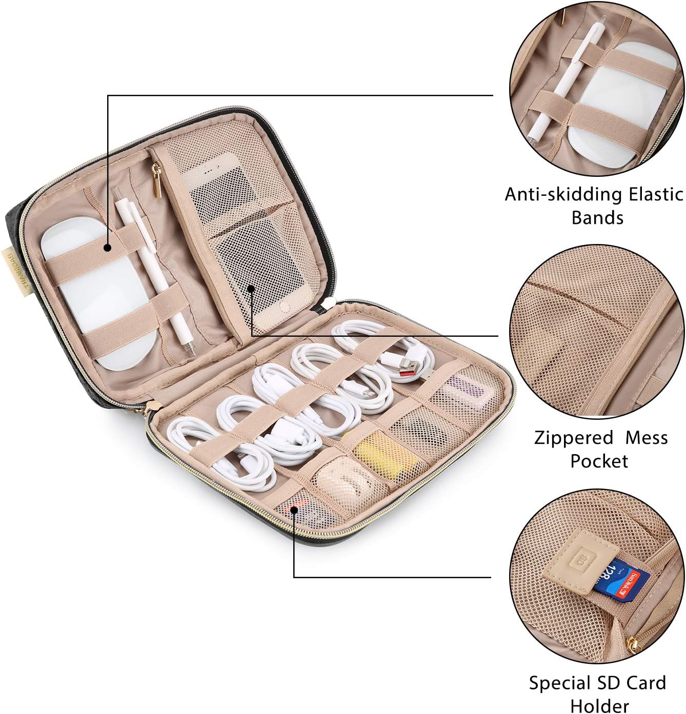 BAGSMART Tech Travel Organizer - Cord & Cable Case in Women's Black