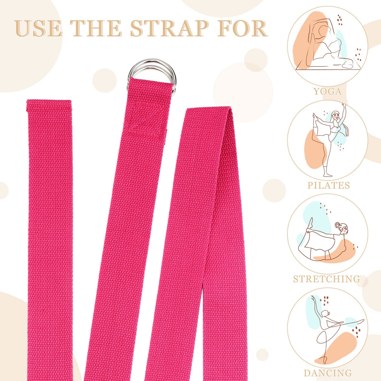 6 Pcs Yoga Strap for Stretching 8 Ft Yoga Exercise Adjustable Straps Bands with Safe Adjustable D Ring Buckle for Pilates Gym Workouts Fitness Improves Sitting Posture(Bright Color)