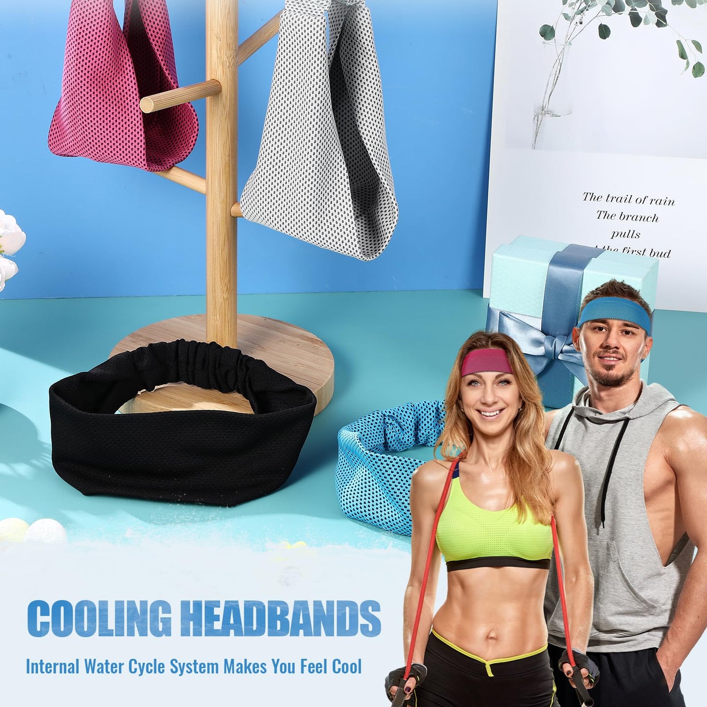 Coume 4 Pcs Sweat Headbands for Women Men Cooling Headbands Sweat Absorbing Athletic Wrap Moisture Wicking Sports Hair Bands for Workout, Jogging, Yoga, Cycling(Sky Blue, Black, Gray, Rose Red)