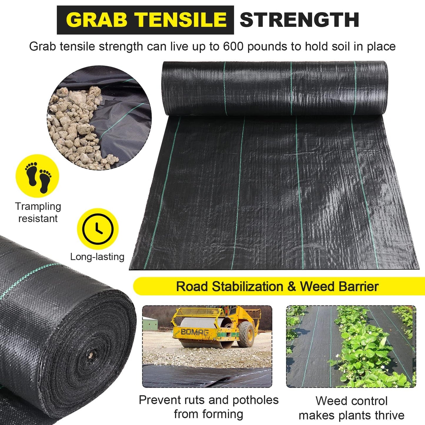 Driveway Fabric, 6x300 ft Road Fabric Commercial Fabric, Landscape Fabric Heavy Duty2.4OZ French Drain Fabric for Erosion Control,Landscape Fabric,Construction Projects