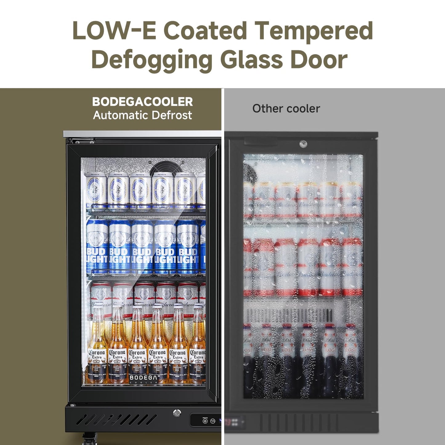 BODEGACOOLER Back Bar Cooler with 2 Glass Doors,7.7 Cu.ft Commercial Bar Beverage Refrigerator Under Counter LED Lighting for Soda Drinks,Beer,Wine with Stainless Steel Top,DOE Approved,4 Casters