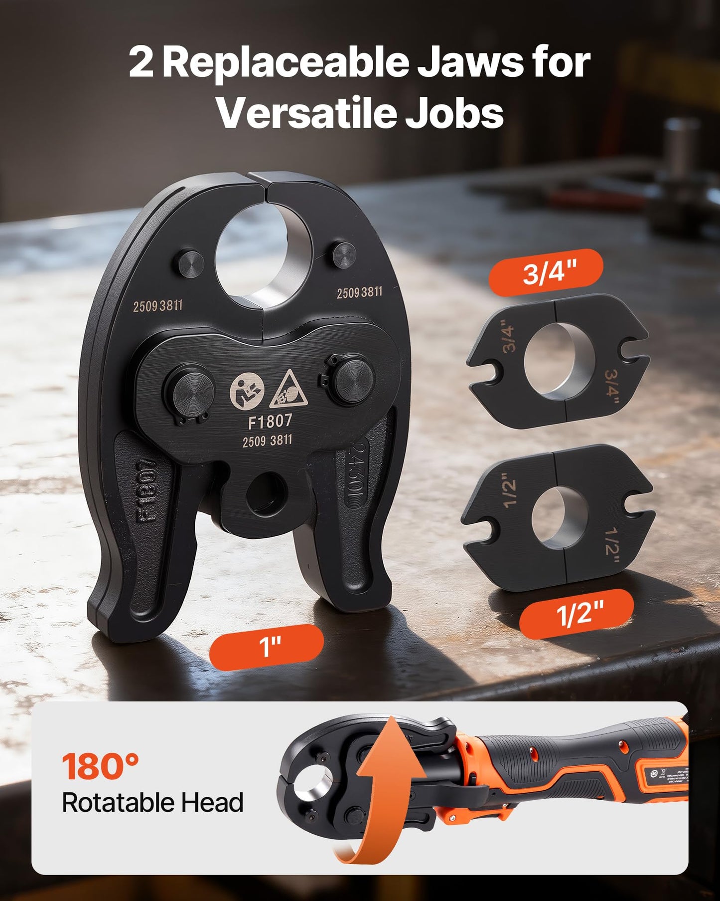 VEVOR Cordless Mini Press Tool, 18V Electric Pipe Crimping Tool for 1/2", 3/4", 1" PEX Pipe Copper Rings, 24KN PEX Press Tool with 2pcs Battery, Fast Charger & Carrying Case - Meet ASTM F1807 Standard