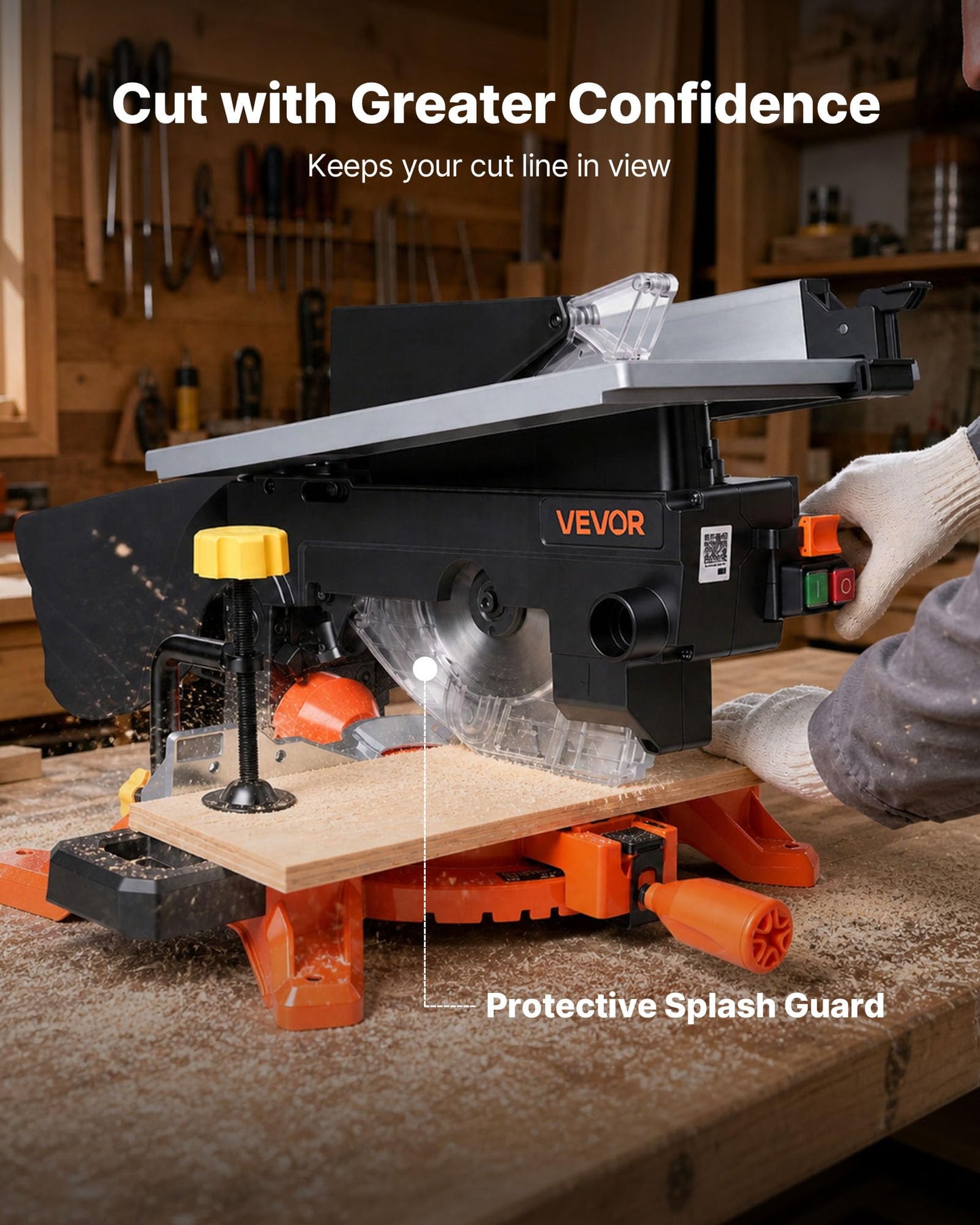 VEVOR Compound Miter Saw, 8-1/4 inch Blade, 2-in-1 Miter/Table Saw, with Precision Laser Alignment, Adjustable Angles, 4800 RPM, with Splash Guard, for Cutting Wood, Metals, Laminates, and Plastic