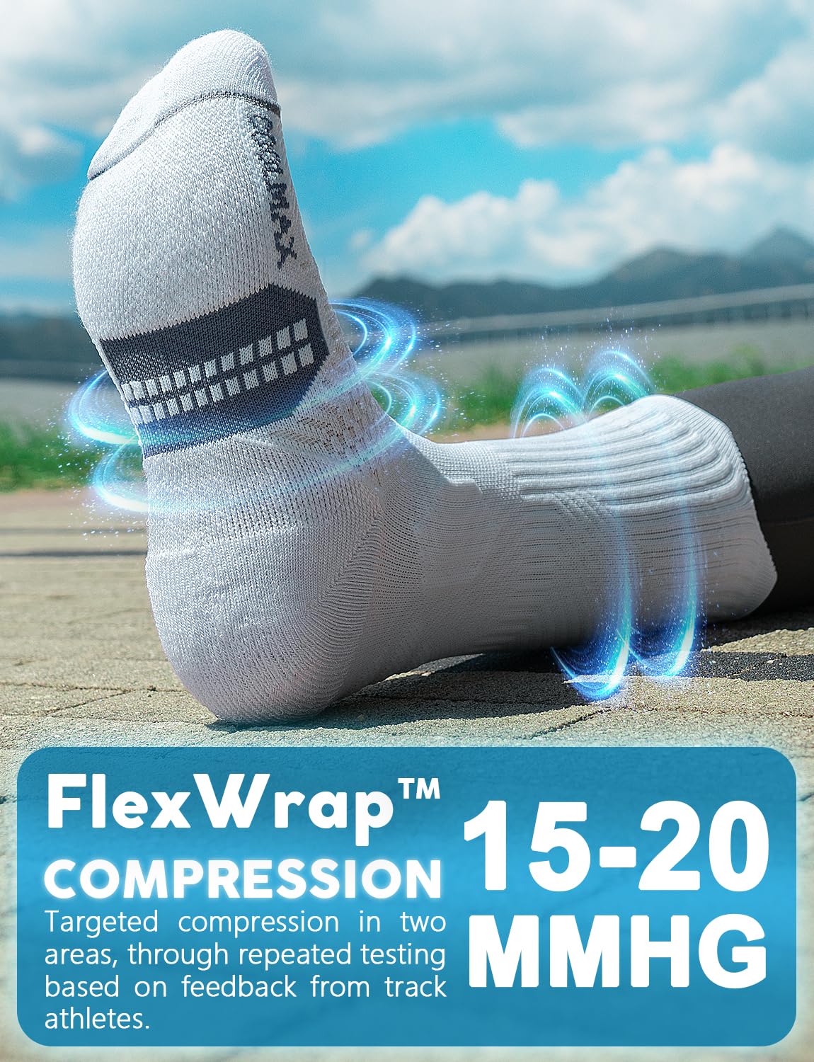 Juclise Womens Coolmax Bamboo Viscose Compression Running Crew Socks, Moisture-Wicking Anti-Blister Hiking&Gym Athletic (US, Alpha, Medium, Regular, Regular, Glacier White)