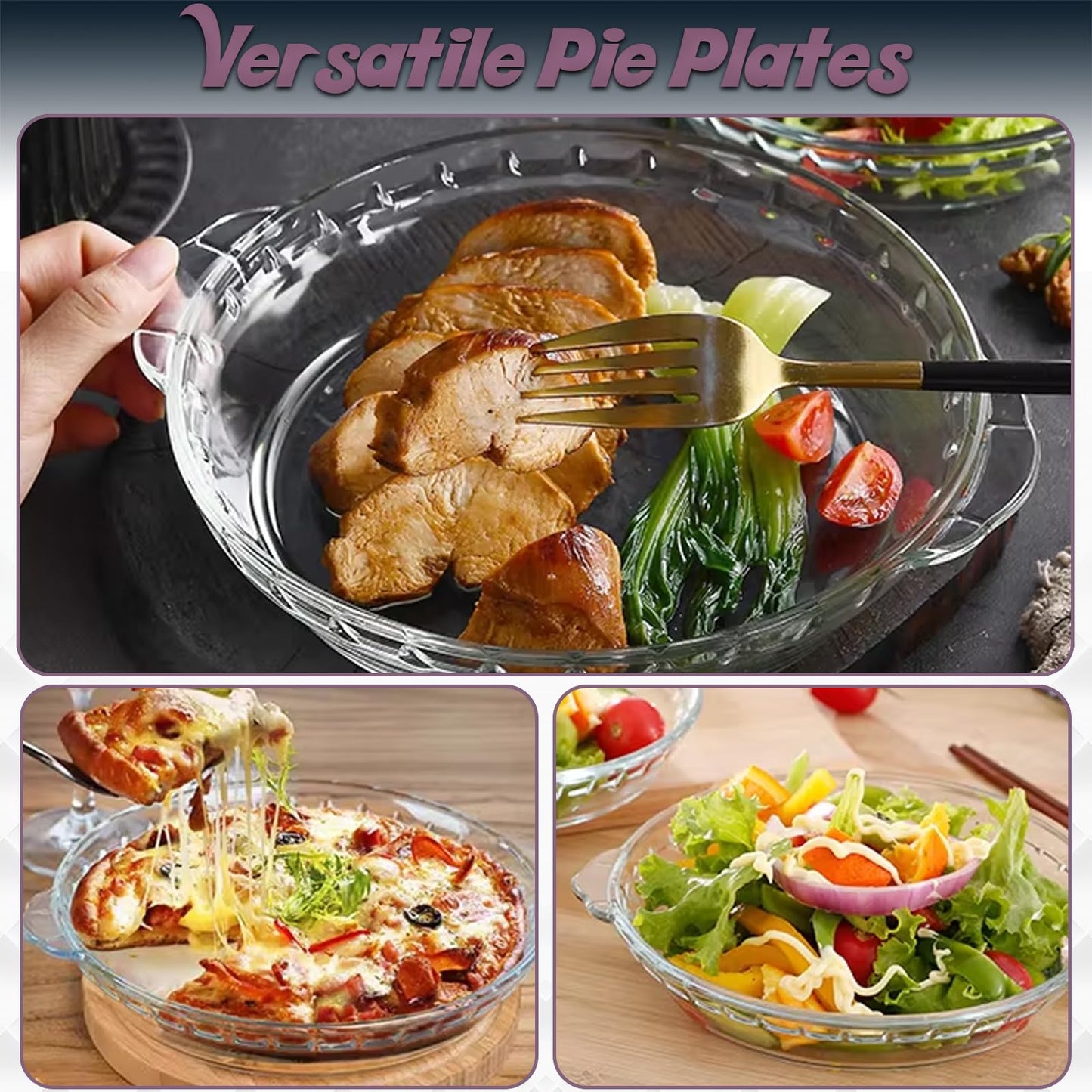 Home-X Set of 2 Glass Pie Plates - 7” Baking Dishes with Handles - Durable, Compact, Oven & Freezer Safe Kitchen Accessories - Glass Pie Dishes for Baking Quiches, Tarts, Desserts & Salads