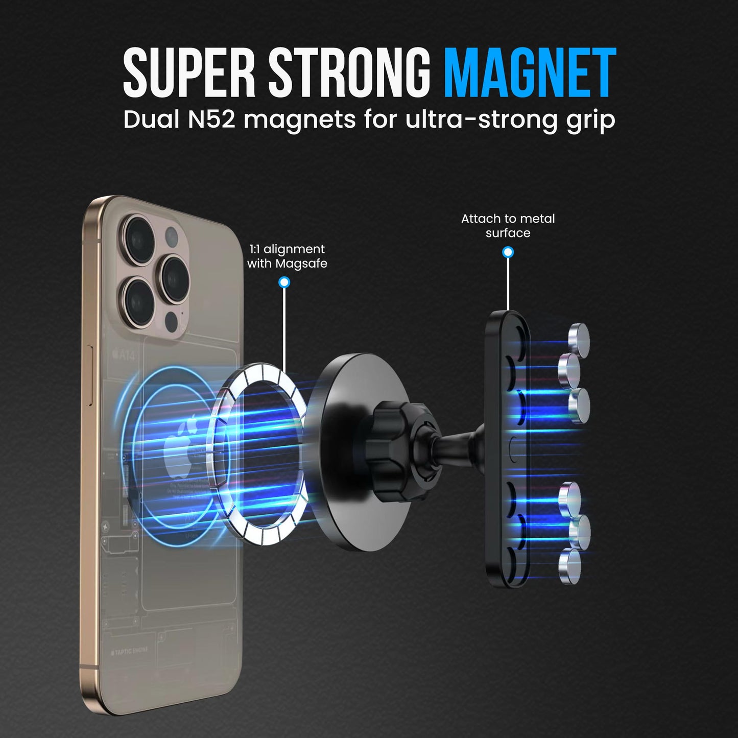 BARENDA Magnetic Phone Holder for Gym with Dual-Sided N52 Super Magnets, Strong Magnetic Phone Mount for All Phones, Attaches to Metal Surfaces, Portable Gym Accessories for Men & Women, Secure Grip