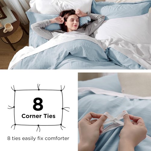Bedsure Sky Blue Duvet Cover Set - Extra Soft 3-Piece Bedding Set, Queen Size 90x90 Inches with Zipper Closure & 2 Pillow Shams