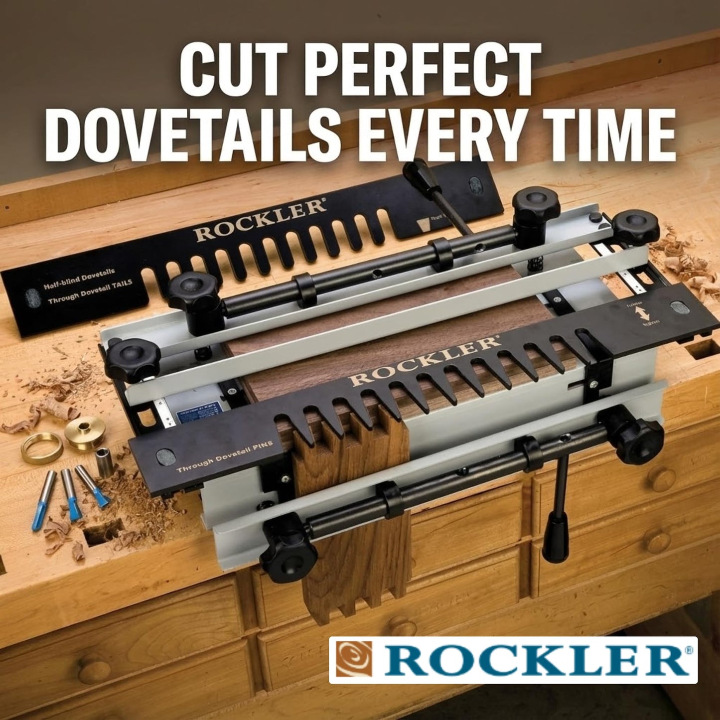 Rockler Dovetail Jig – Versatile Dovetail Jig Kit Includes Dove Tailing Router, Template, Guide Bushing & More - Dovetail Jigs for Woodworking Accommodates Stock up to 11” Wide