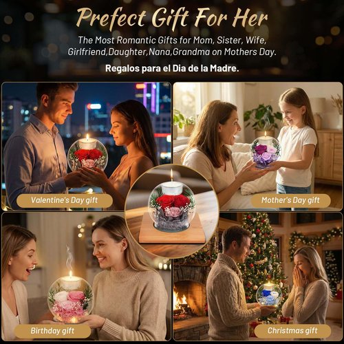 ENERLEAF Preserved Red Real Rose in Glass with Scented Candles–Forever Flower Romantic Anniversary Mothers Day Christmas Birthday Valentines Day Gifts for Her, Women, Wife, Girlfriend, Mom, Grandma