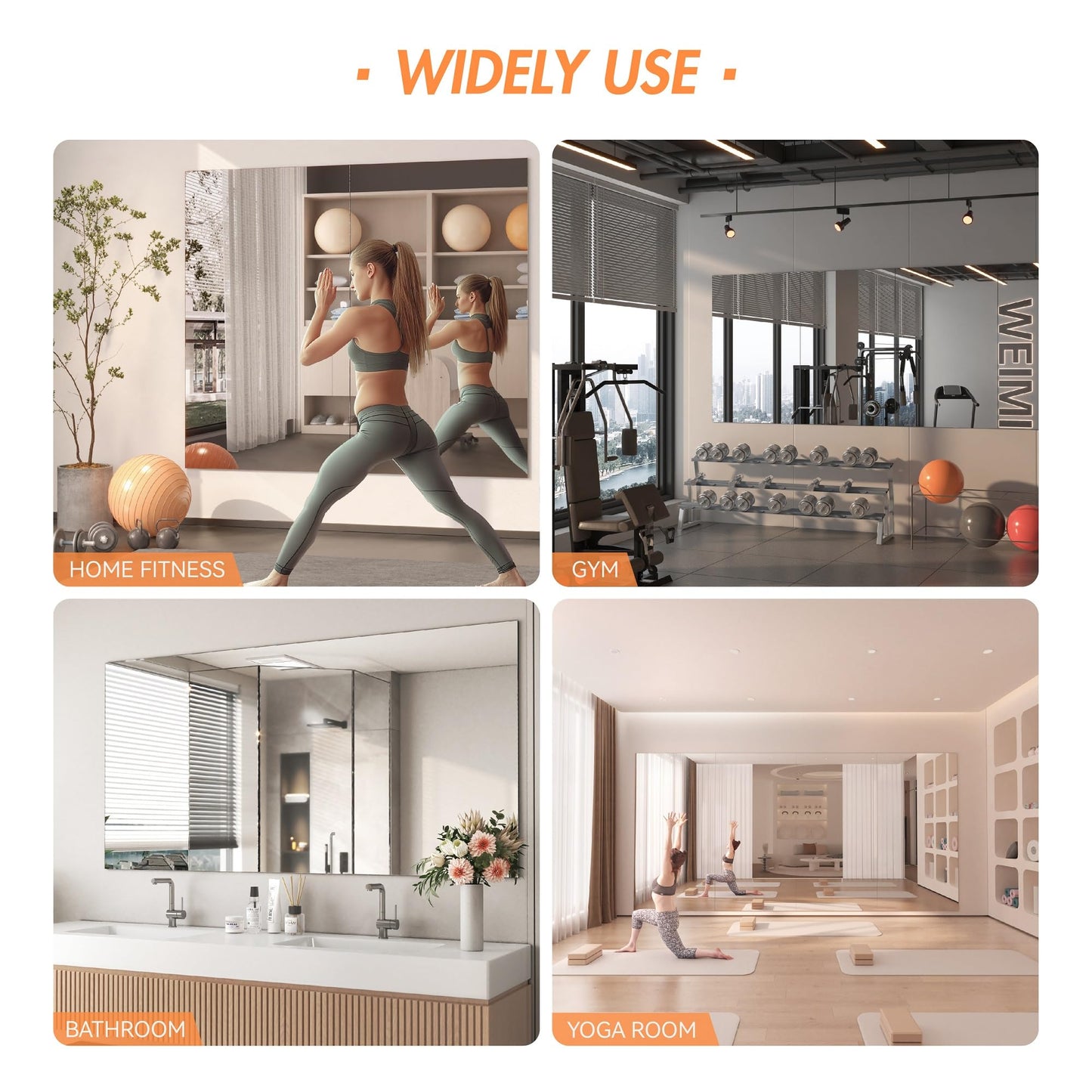 Hasipu Home Gym Workout Mirror 72" L x 36" W-1pc Large Full Length Mounted Full Body Frameless Mirror for Workout, Yoga, Garage, Bedroom, Dance