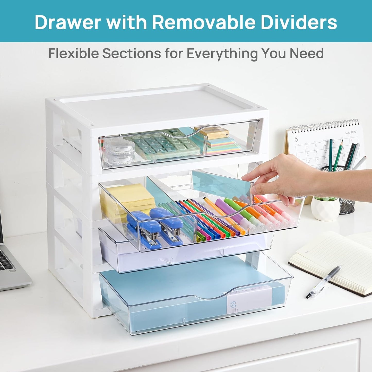Vtopmart Clear Desk Organizer - 4-Tier Desktop File Organizer with Drawers for Office Supplies