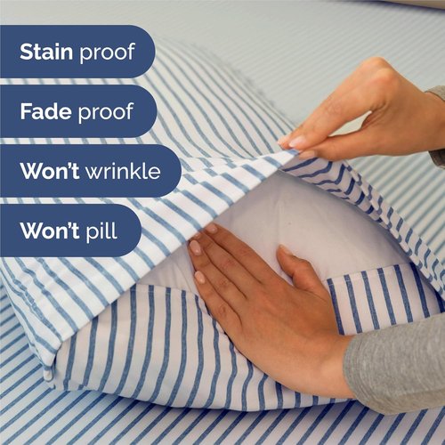 King Size 4 Piece Sheet Set - Luxury Cooling & Breathable Bed Sheets - Soft, Wrinkle-Free Blue Stripes