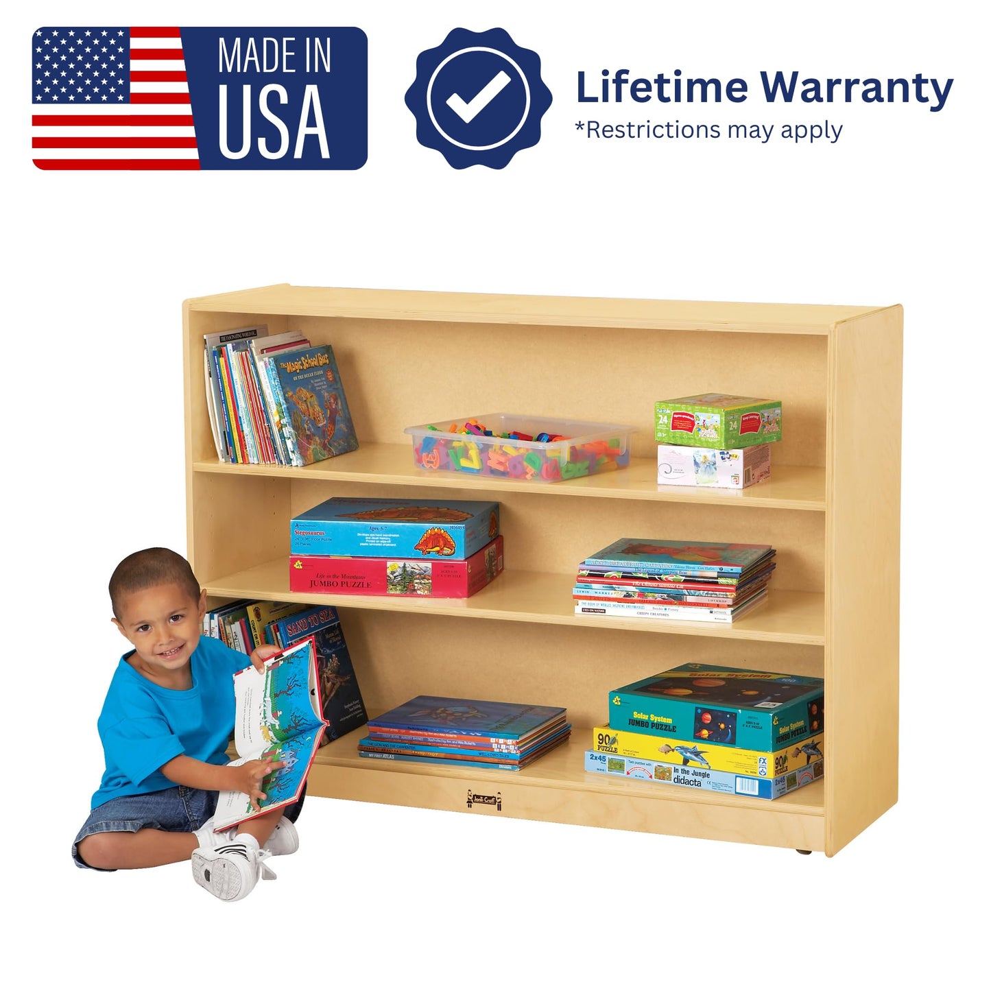 Jonti-Craft 0769JC Super-Sized Adjustable Mobile Straight-Shelf 35.5 x 48 x 15 in