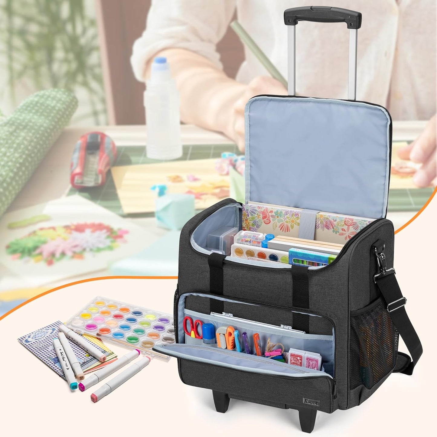 Trunab Rolling Craft Tote - Organize Scrapbooks & Supplies with Wheels | Fits 12x12 Inch Albums