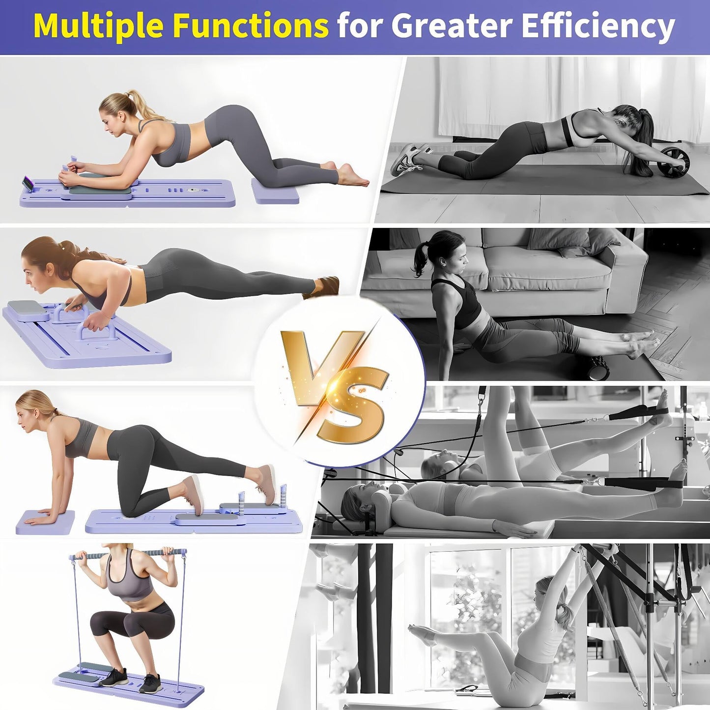 Pilates Reformer Board for Home Workouts, Foldable Pilates Machine with Timer & Resistance Bands, Full Body Workout Equipment for Core Training, Abs, Legs & Glutes