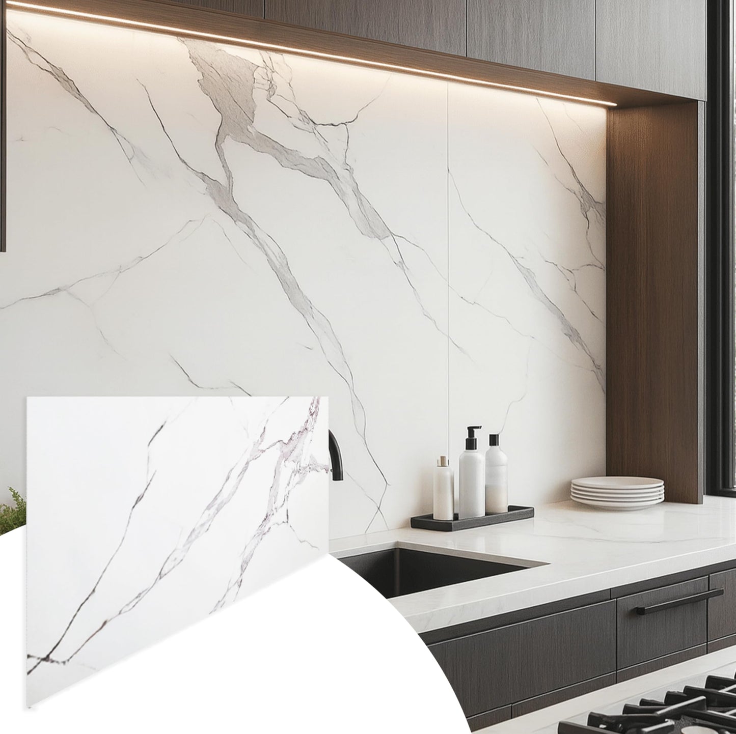 Dundee Deco Faux Marble Wall Panels - 2 ft X 4 ft - Glossy, Waterproof Indoor Wall Cladding - White, Grey Veins - Set of 4 - Covers 31 sq ft