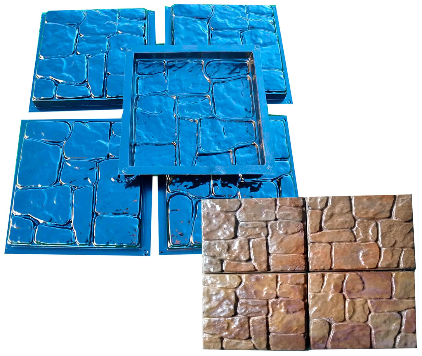 SvitMolds Concrete Mold DIY Flagstone Durable Mold Pavers Stone Patio Casting Concrete Garden Path Pavers for Garden Walkway, Concrete Walkway Molds Cobblestone Set 5 pcs S25