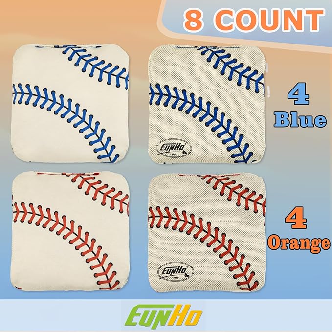 EunHo Dual Sided Cornhole Bags Regulation Set of 8 Professional Cornhole Bean Bags Slick and Stick for Tossing Game-All Weather