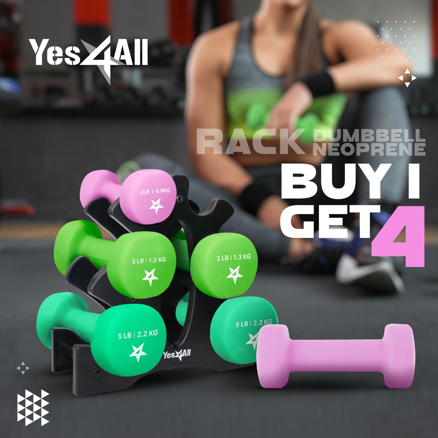 Dumbbell Neoprene 2-3-5lb pair + Plastic Rack