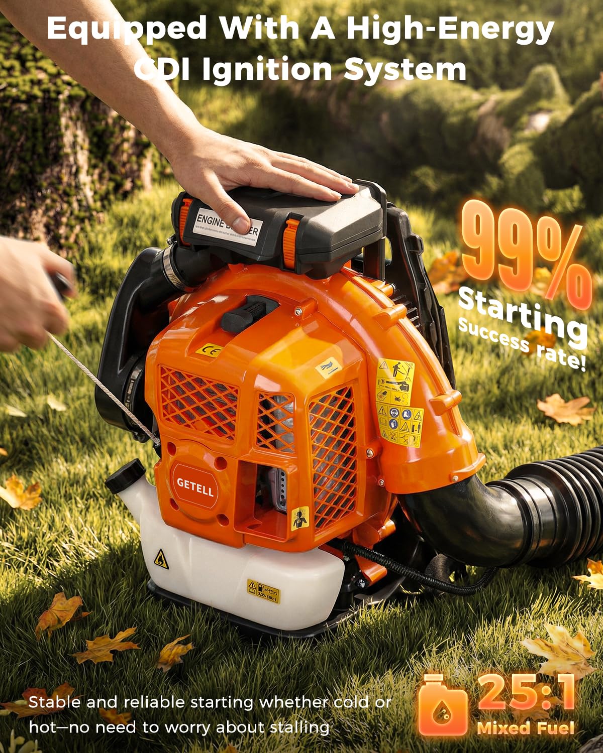 80cc Gas Backpack Leaf Blower, 900CFM 206MPH 2-Stroke Engine, Heavy-Duty Leaf & Snow Blower for Lawn, Garden & Commercial Use (Orange)