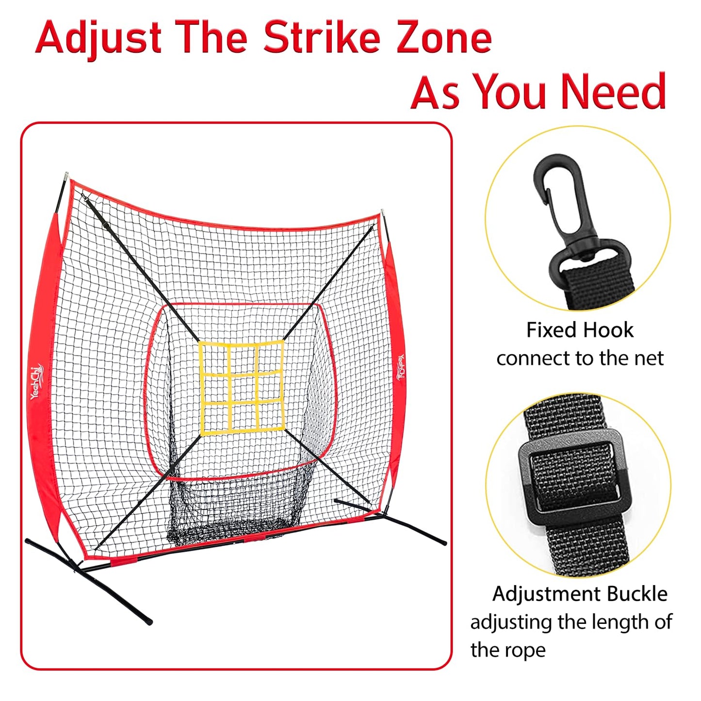 YeahChi 7×7FT Baseball net, Pitching net with Strike Zone Target, Baseball&Softball Practice net with Sturdy Bow Frame and Stable Base,Portable Practice net for All Ages and All Skilled Levels