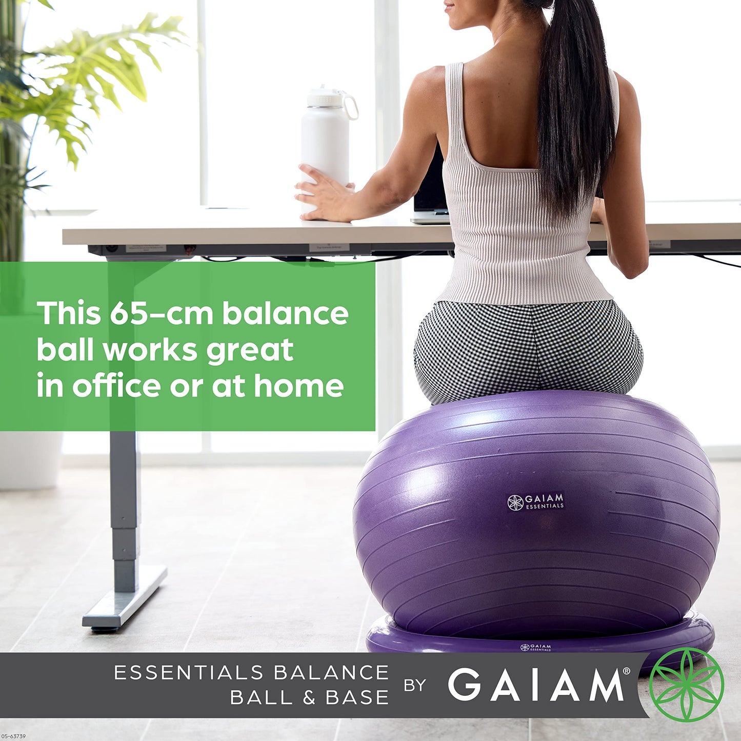 Gaiam Essentials Balance Ball & Base Kit, 65cm Yoga Ball Chair, Exercise Ball with Inflatable Ring Base for Home or Office Desk, Includes Air Pump, Black