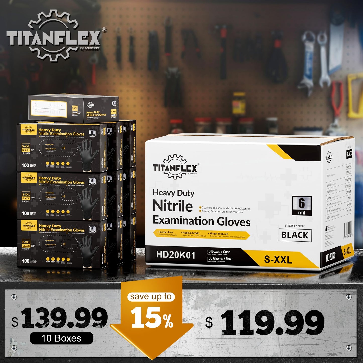 TitanFlex Disposable Nitrile Exam Gloves, 6-mil, Black, XL 1000-ct Case, Heavy Duty Disposable Gloves, Cooking, Mechanic, Latex Free, Food Safe