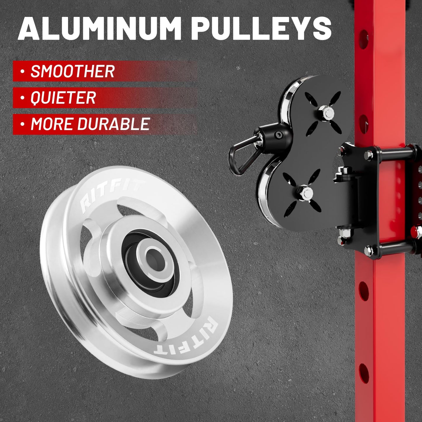 RitFit Aluminum Pulley Wheel for Gym Equipment, 2PCS/ 6PCS Set Power Rack Pulley Attachment, 90mm Aluminum Alloy Bearing Gym Pulley Wheel for Home Gym (Silver 10 pcs)