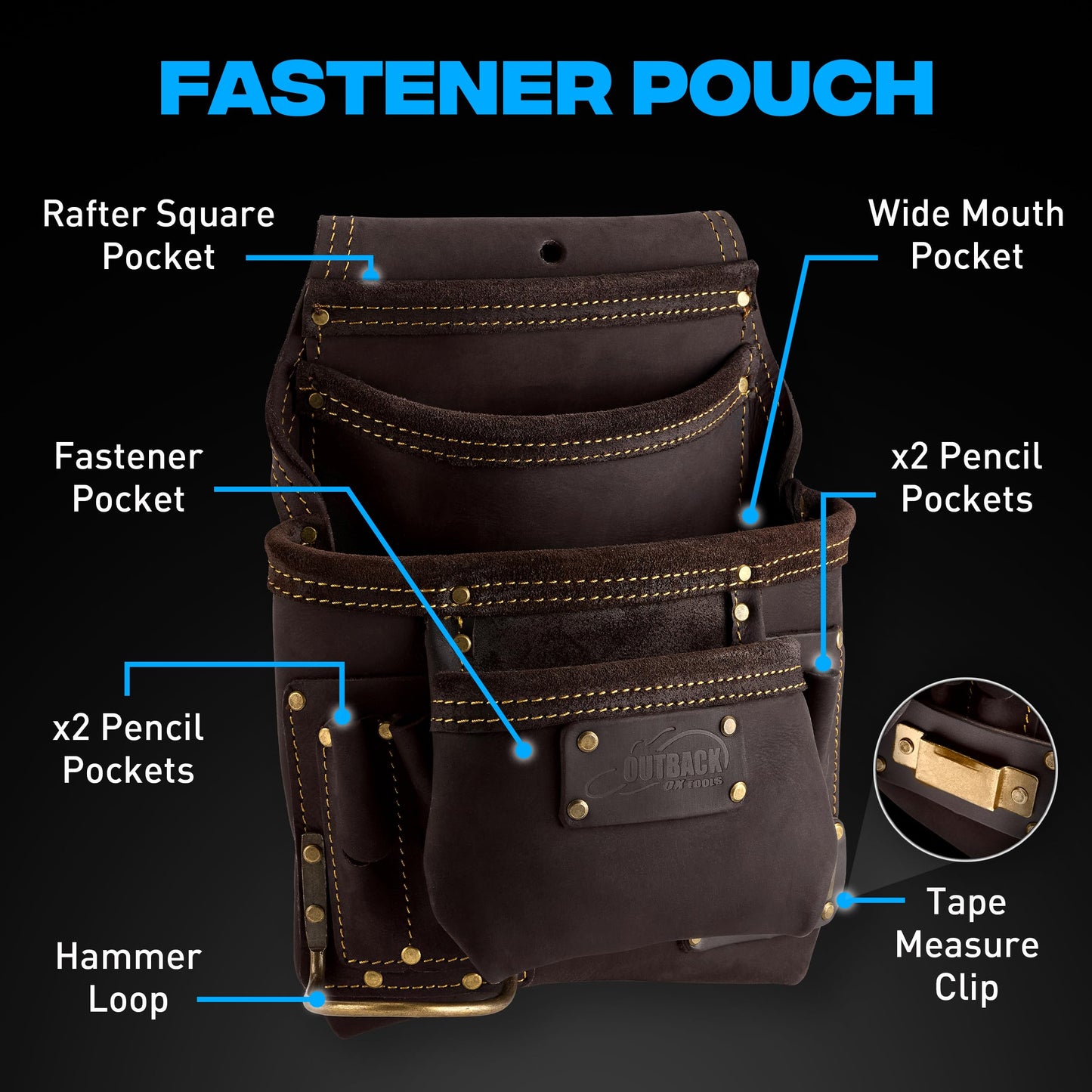 Ox Tools Pro Carpenter Tool Belt - 22-Pocket Leather Tool Belt Pouches - made of Oil-Tanned Leather with Double-Stitching and Steel Rivets - OX-P263605