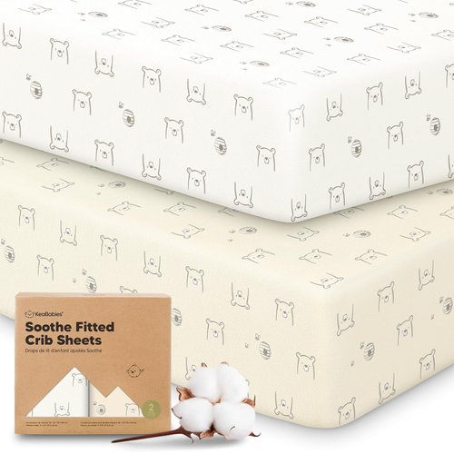 KeaBabies Organic Crib Sheets - 2-Pack Fitted Jersey Cotton for Boys & Girls | Soft & Breathable 52x28" Bumble Bear Prints