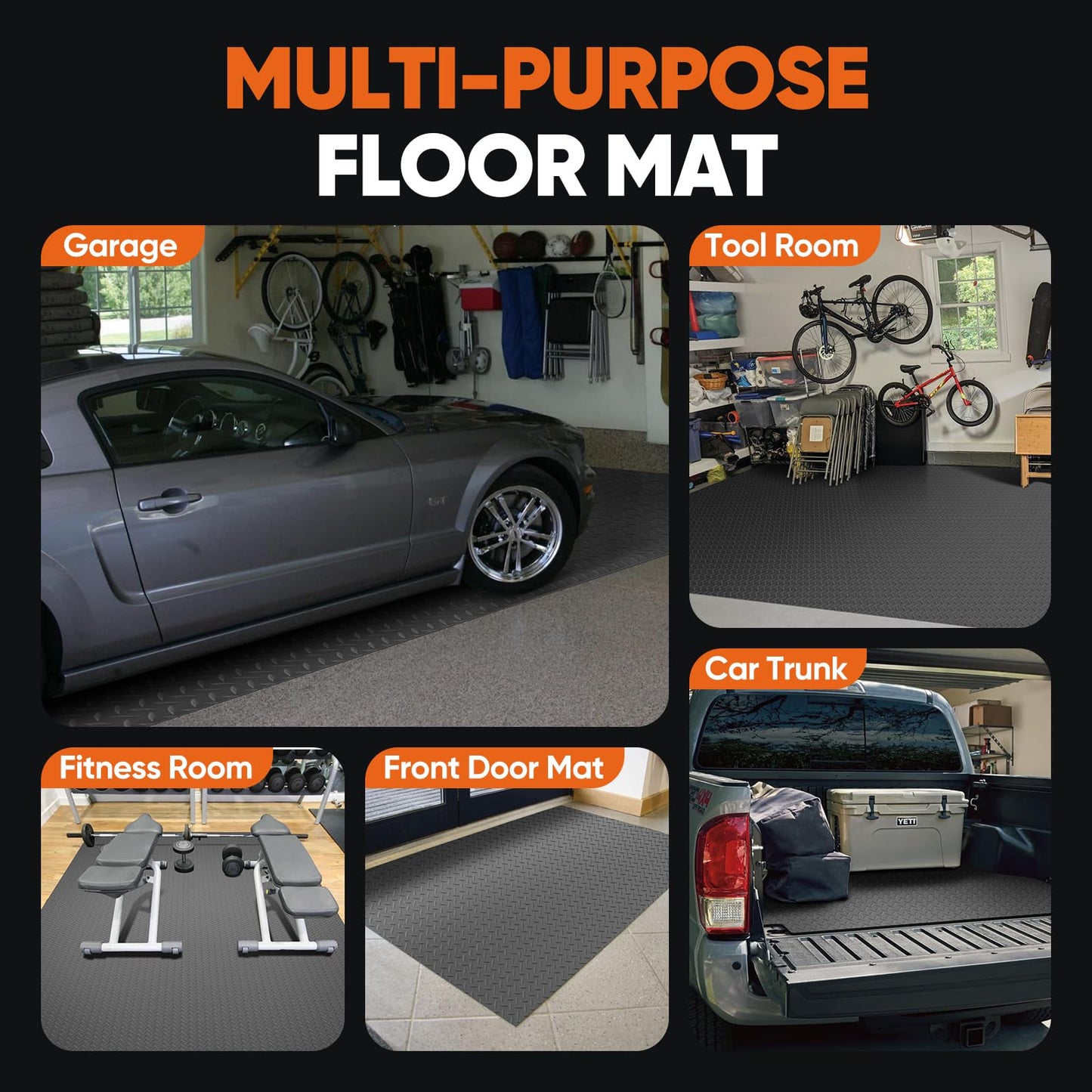 FAHKNS 7.5 X 17 FT Garage Floor Mat, Diamond Plate PVC Flooring Roll Thickened Garage Mats, Heavy Duty Parking Mat Waterproof Non-Slip Floor Protector For Car, Trailer, SUV, Basement, Gym, Shed (Grey)