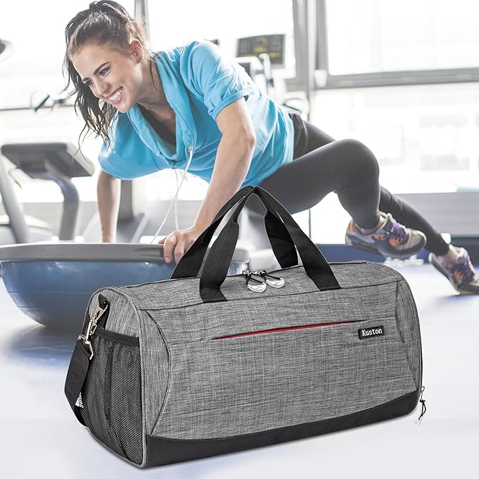 Kuston Sports Gym Bag with Shoes Compartment, Trolley Sleeve and Wet Pocket Gym Duffel Bag Overnight Bag-Upgraded